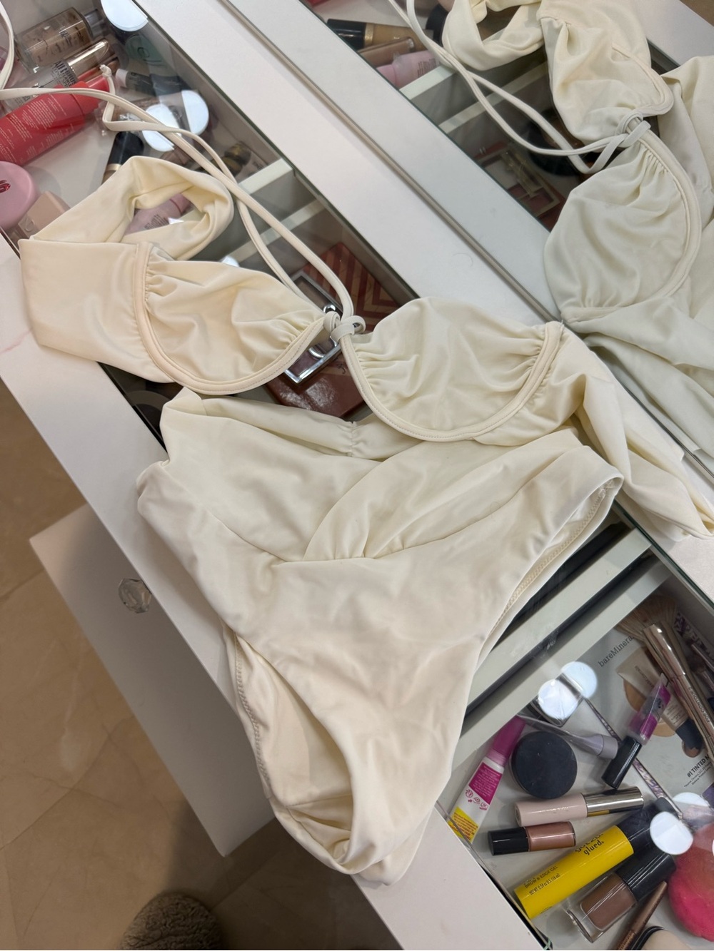 Caroline Constas Cream Bandeau Bikini Set